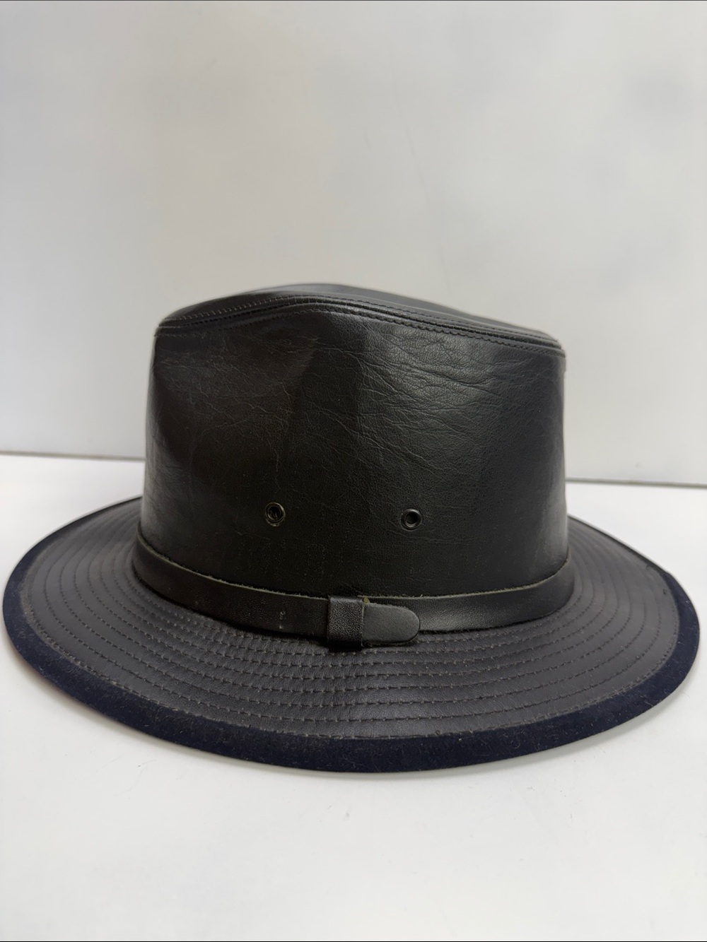 Small Black Leather Outback Fedora Hat